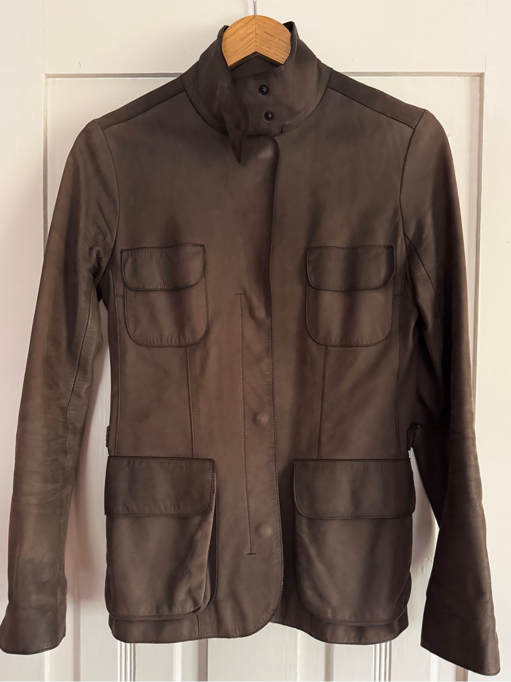M0851 Women’s Premium Leather Safari Field Jacket - Brown/Taupe - Size XXS